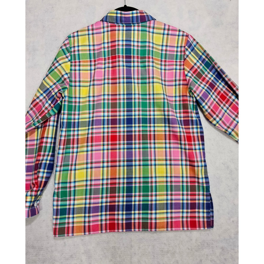 Foxcroft Womens Blouse 4P XS Button Up Shirt Plaid Wrinkle Free Yellow Pink Blue - Picture 6 of 8